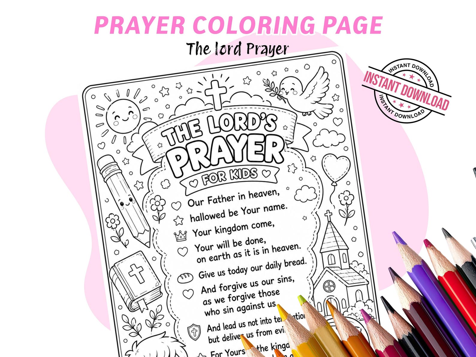The Lord's Prayer Coloring Page for Kids | Prayer Printable | Sunday ...