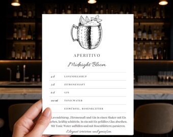Cocktail/Mocktail Recipe Template – Canva, editable, black and white
