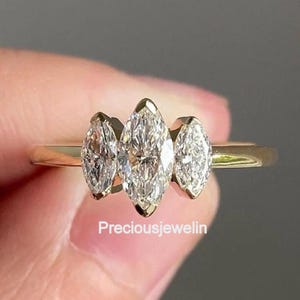 1.50 CT Marquise-Schnitt Moissanite-Verlobungsring 14K solider Goldring Drei-Stein-Ring Versprechensring Art-Deco-Stil Jahrestags-Geschenke für sie
