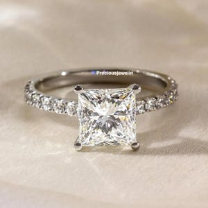 2 CT Princess Cut Moissanite Diamond Ring Pave Setting Engagement Ring 14K White Gold Wedding Ring Square Cut Ring Proposal Ring For Women