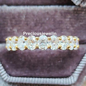 4x3 mm Oval Cut Moissanite Diamond Band Oval Diamond Half Eternity Engagement Band 14K Gold Wedding Band Minimalist Band Anniversary Band