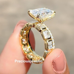 3.5 CT Radiant Cut Moissanite Diamond Ring Sets Radiant Diamond Engagement Ring Set 14K Solid Gold Ring Set Anniversary Ring Set For Her