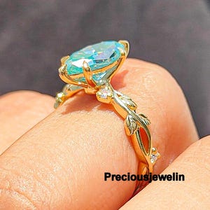 Pierścionek z moissanitem w kształcie markizy o masie 1,5 CT w stylu vintage, w kolorze cyjanowo-niebieskim, pierścionek zaręczynowy w kształcie markizy, 14-karatowe złoto, unikatowy pierścionek ślubny w stylu art déco dla niej
