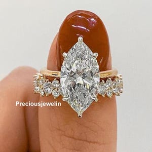 4 CT Marquise Moissanite Diamond Ring Set Bridal Ring Set Marquise Cut Ring Set 14K Gold Wedding Ring Set Anniversary Ring Set For Women