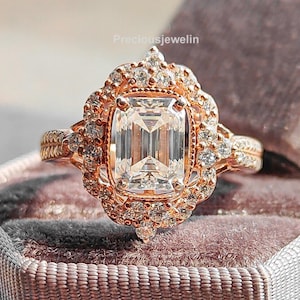 1.70 CT Emerald Cut Moissanite Diamond Engagement Ring 14K Rose Gold Wedding Ring Anniversary Ring For Women Proposal Ring Diamond Ring