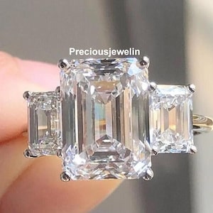 Drei Stein 4 CT Smaragd Schnitt Moissanite Diamant Ring Verlobungsring 14K Solid Gold Ehering Jubiläumsgeschenk für Frauen Trilogy Ring