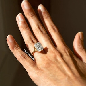 Elongated Cushion Cut Moissanite 3 CT Diamond Ring Unique Engagement Ring 14K Gold Wedding Ring Cushion Solitaire Ring Promise Ring For Her