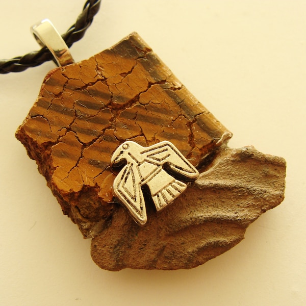 Authentic ANASAZI INDIAN Pottery SHARDS Pendant Necklace - Native American style -  Unique Beadwork