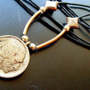 Authentic 1916 Antique BUFFALO NICKEL - INDIAN Head Pendant with Beadwork