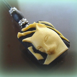 CAMEO CAT PENDANT Necklace - Art Deco, Egyptian style - Unique Beadwork