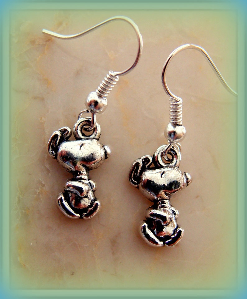 Dancing Snoopy like Dog Earrings Unique image 5