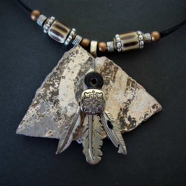 ANASAZI INDIAN Pottery SHARD Jewelry Pendant Necklace - Native American style -  Unique Beadwork