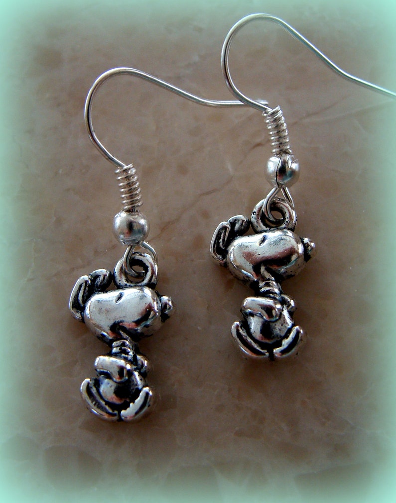 Dancing Snoopy like Dog Earrings Unique image 3