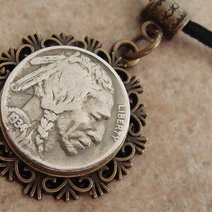 Authentic Antique 1934 BUFFALO NICKEL and INDIAN Head Pendant Necklace