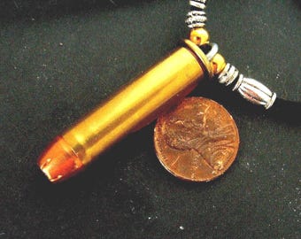 Brass BULLET PENDANT - Real Bullet - with Beadwork by Stoinoff