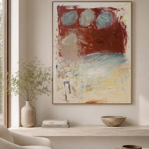 Large Rust Red Abstract Painting – Neutral Modern Canvas Decor