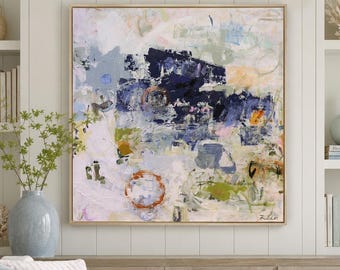 Blue Abstract Canvas Art, Large Painting (42x42'')