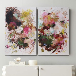 ORIGINAL ABSTRACT  Painting on Canvas Contemporary ,pink and green Abstract Modern Art wall decor, Abstract painting,