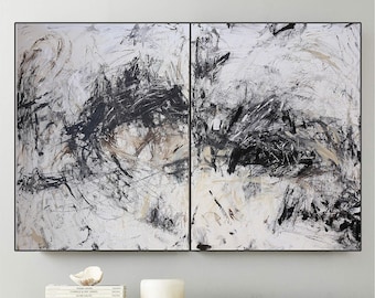 60x40 inch Set of two paitings-Black abstract,painting on canvas, large canvas abstract art,Original Painting,Acrylic Painting