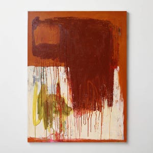 Large burnt sienna Abstract Painting, Olive Green,Beige, 36x48