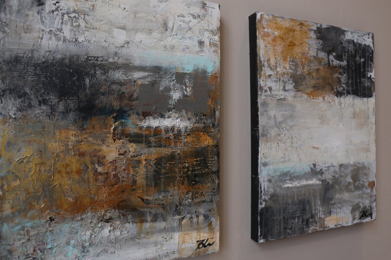 Abstract Art Black Creme Brown Painting Textured Abstract Etsy