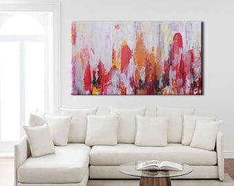 Red Orange Abstract Acrylic Painting, Large Modern Wall Art
