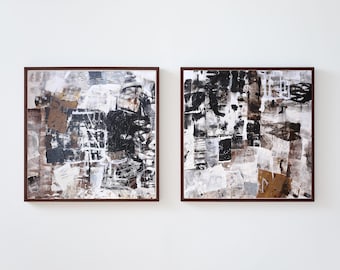 Ensemble de 2 peintures en noir et blanc-peinture abstraite originale (30 x 60 pouces)