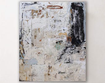 Minimal Abstract Painting in Black and Beige(40x48 inch)