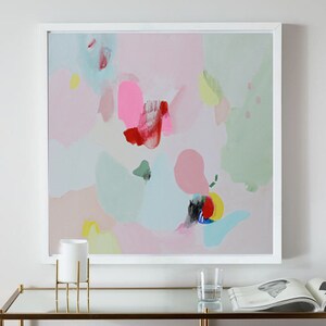 Minimalistisches abstraktes Acrylbild in Pastellfarben, 76 x 30 cm