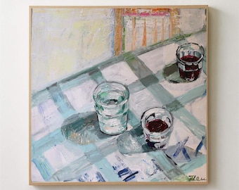 contemporary art,table painting,seafoam green, dining room painting,Modern art,Food Wall Art,light blue abstract