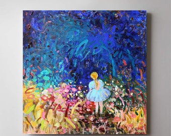 Girl in the forest ,colorful  forest  painting,original abstract painting ,colorful canvas art,Modern art, Wall Art,abstract canvas art,