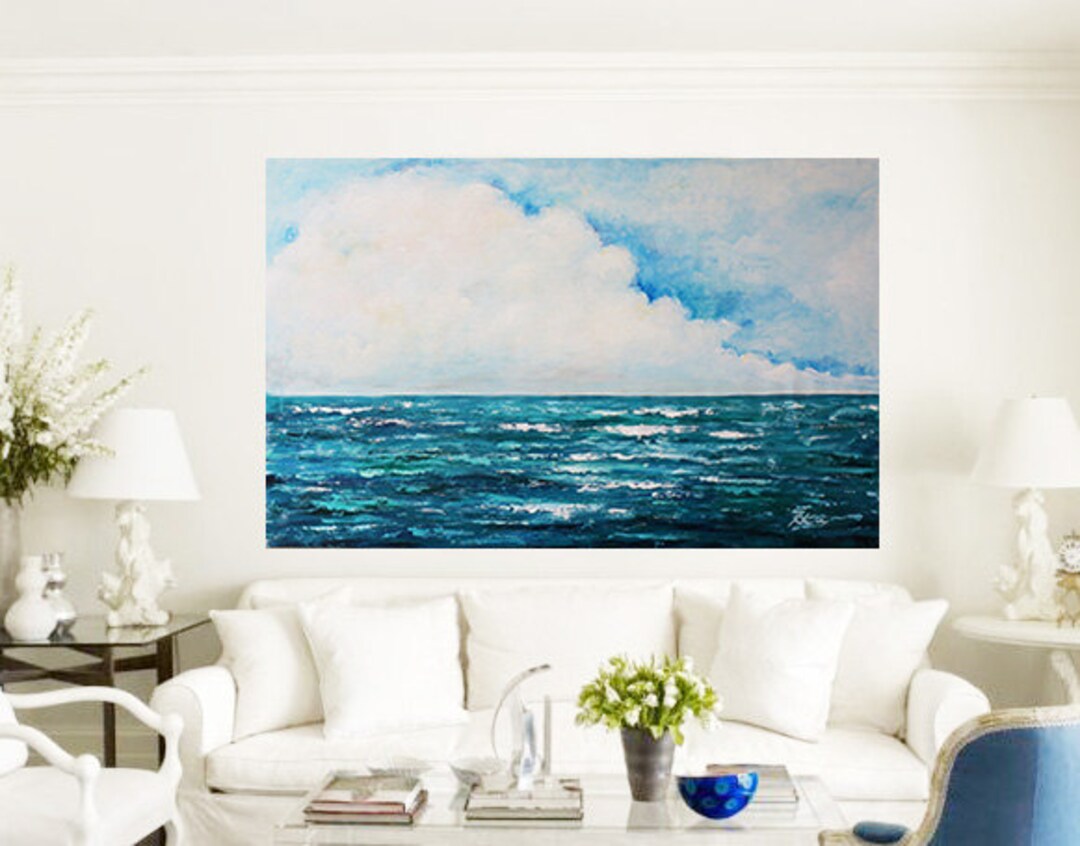 Extra Large Painting-seascapeseateal Turquoiseskyoriginal - Etsy