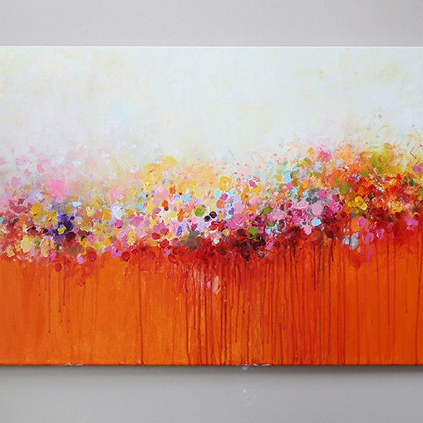red ,orange abstract painting ,modean ,Acrylic abstract painting colorful landscape  flower painting,abstract art  Canvas Wall art
