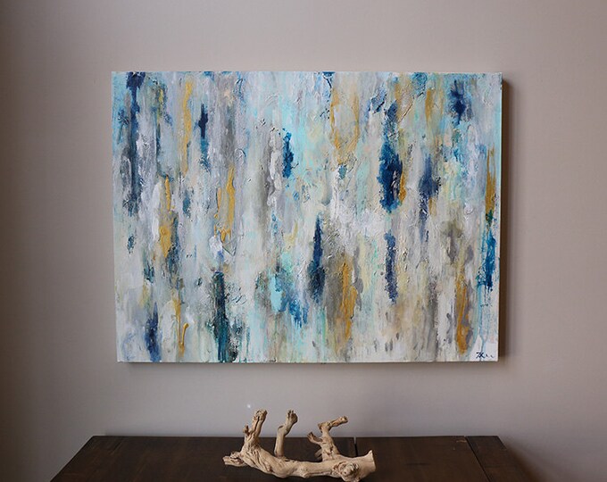 Navy Dark Blue Gold Abstract Painting Original Abstract Etsy