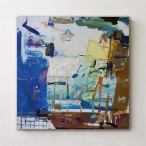 Blue Brown Abstract Art, Acrylic Painting on Canvas, 36x36