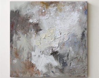 Pintura abstracta marrón y beige, arte texturizado moderno, 30 x 30 pulgadas