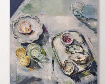 Oyster Still Life Painting, Modern Acrylic Art, 30x30