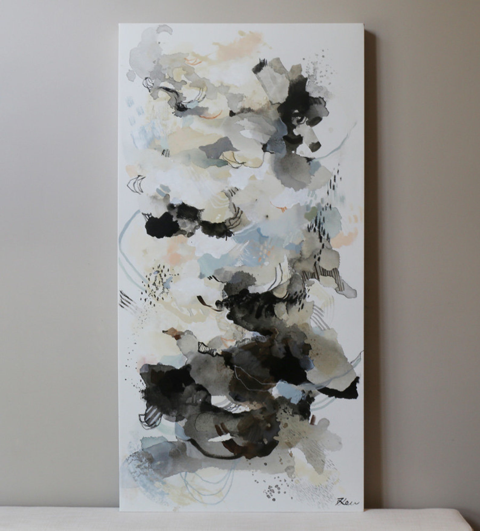 Monotone Abstract Painting: Original Acrylic Canvas Art (24x48 Inch) - Etsy