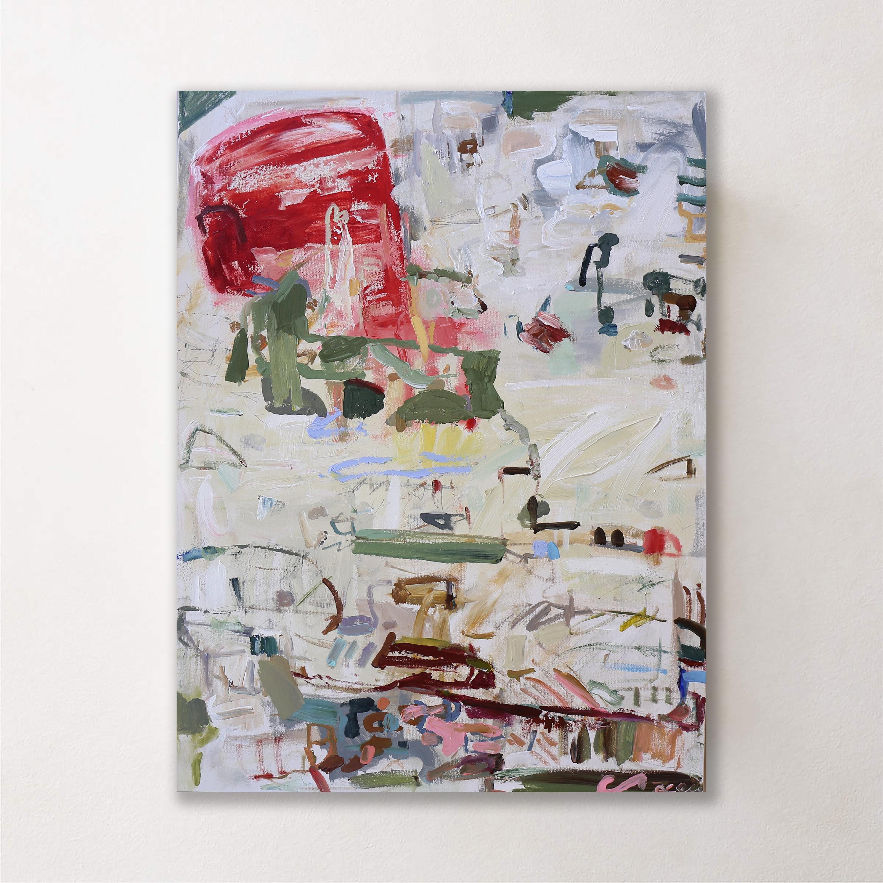 赤い抽象画アクリル画、モダンキャンバスアート（30 x 40インチ