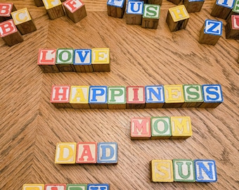 Vintage 1.25 " Wooden Alphabet Blocks. Colors Vary.