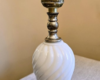 Vintage White Milk Glass Swirl Lamp: Hobnail Beaded Base Bedside Lighting