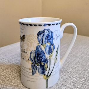 Vintage Kent Pottery Blue Iris Porcelain Mug.