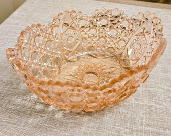 Rare Vintage Pink Pressed Glass Bowl. Gorgeous!!