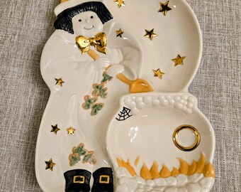 Vintage Lenox Halloween Witch Divided Candy Server.