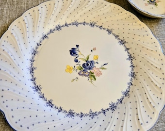 Vintage Nikko Blue Peony Fine China Dinner Plate and Fruit Bowl. Set of 2.