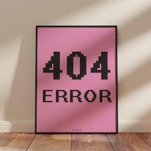 404 Error Pixel Art Poster – Pink Retro Gaming Wall Art Print, Digital Download