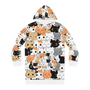 Cat Print Hoodie Dress: Cozy Polyester Cat Lover Apparel