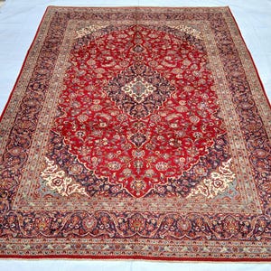 Handmade Vintage Kashan Wool Rug: Oriental Tribal Design, 9&#39;10 X 12&#39;4