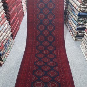 Vintage Afghan Sarouki Runner Rug: Handknotted Wool, Tribal Design