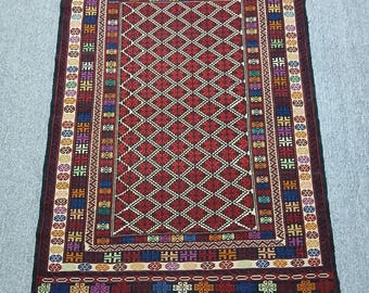 Tappeto Kilim afgano fatto a mano: medaglione tribale, tappeto boho (3'10 X 6'3 piedi)